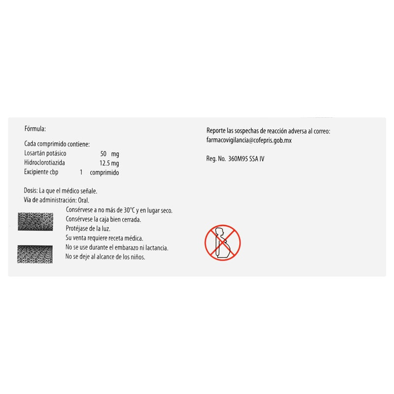 Hyzaar 50 / 12.5 Mg Con 30 Tabletas 7501326000772 perfil 6