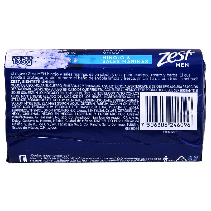 Jabón Zest Men Hinojo Sal Marina 130 Gr 7506306246096 7