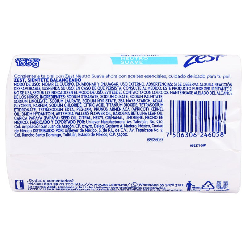 Jabón Zest Neutro Suave Balance 135 Gr 7506306246058 7