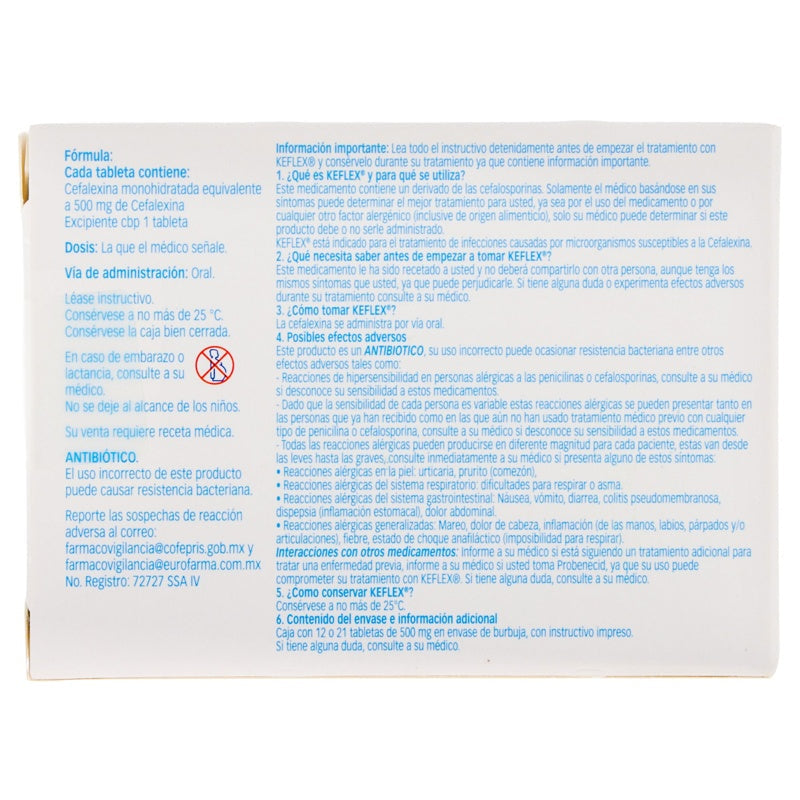 Keflex 500 Mg Con 21 Tabletas 7506