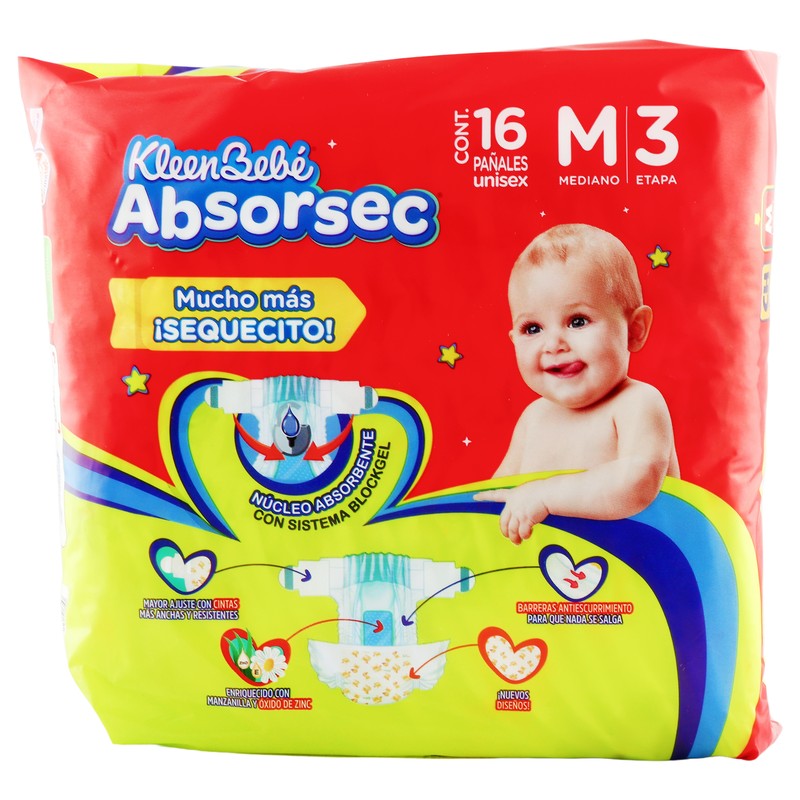 Kleenbebe Absorsec Mediano 16 Piezas 7506425648030