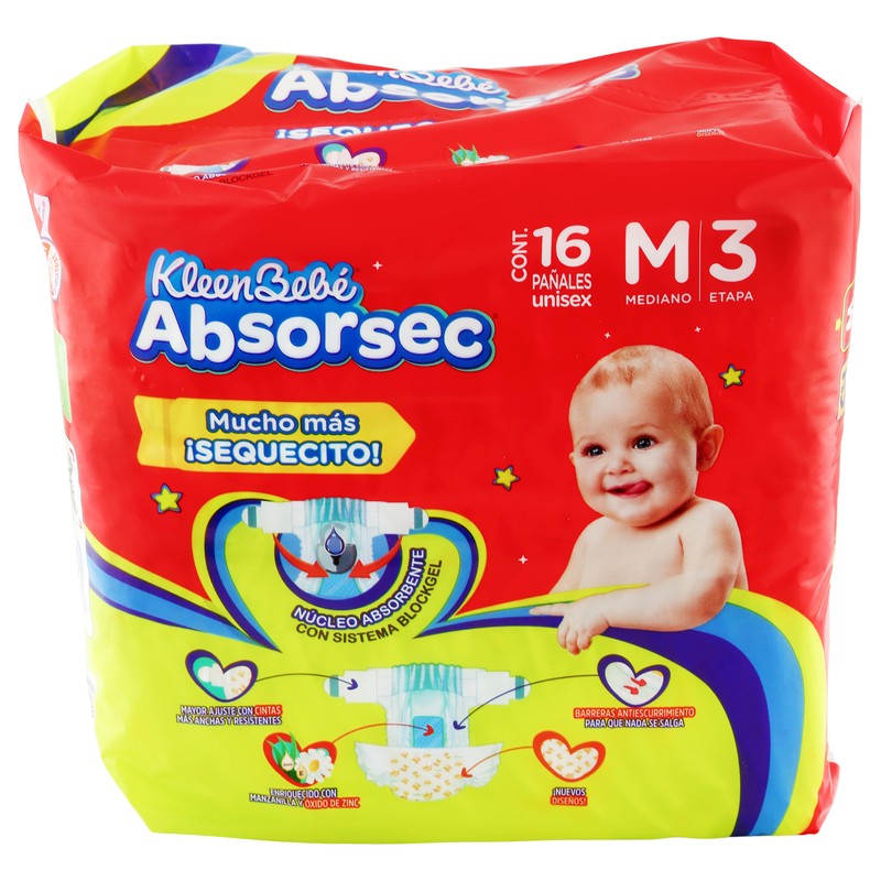 Kleenbebe Absorsec Mediano 16 Piezas 7506425648030 3
