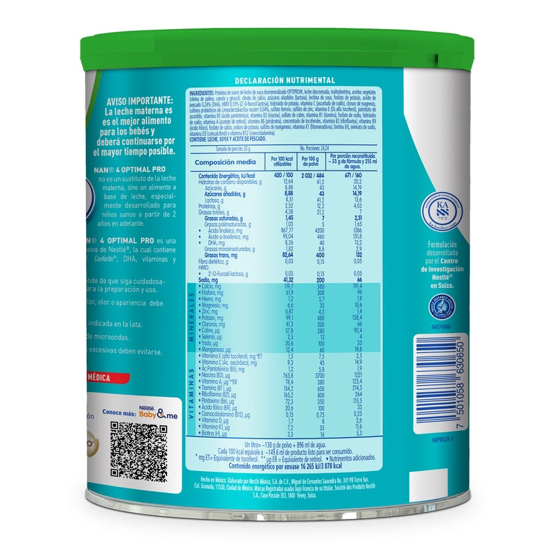 Leche Nan 4 Optipro 2 Años 800 Gr 7501058630650 perfil 4