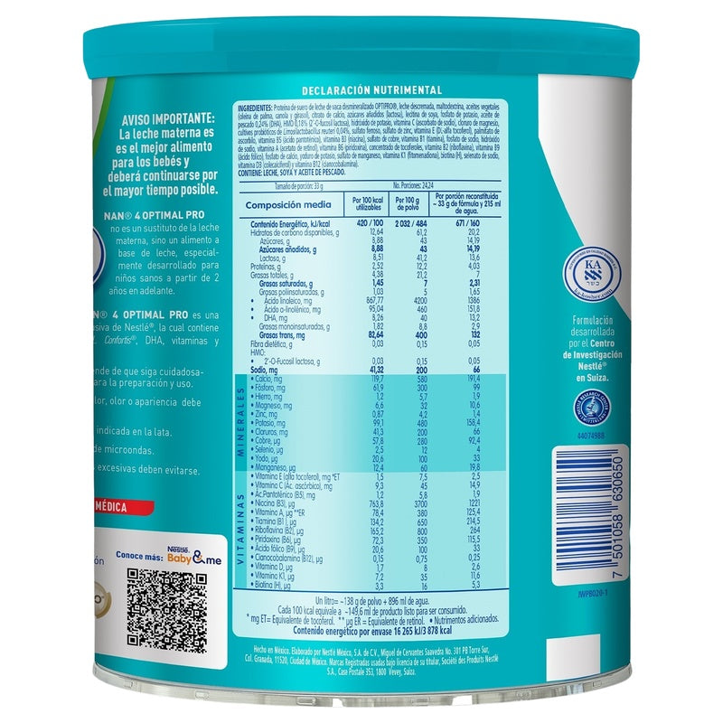 Leche Nan 4 Optipro 2 Años 800 Gr 7501058630650 perfil 7