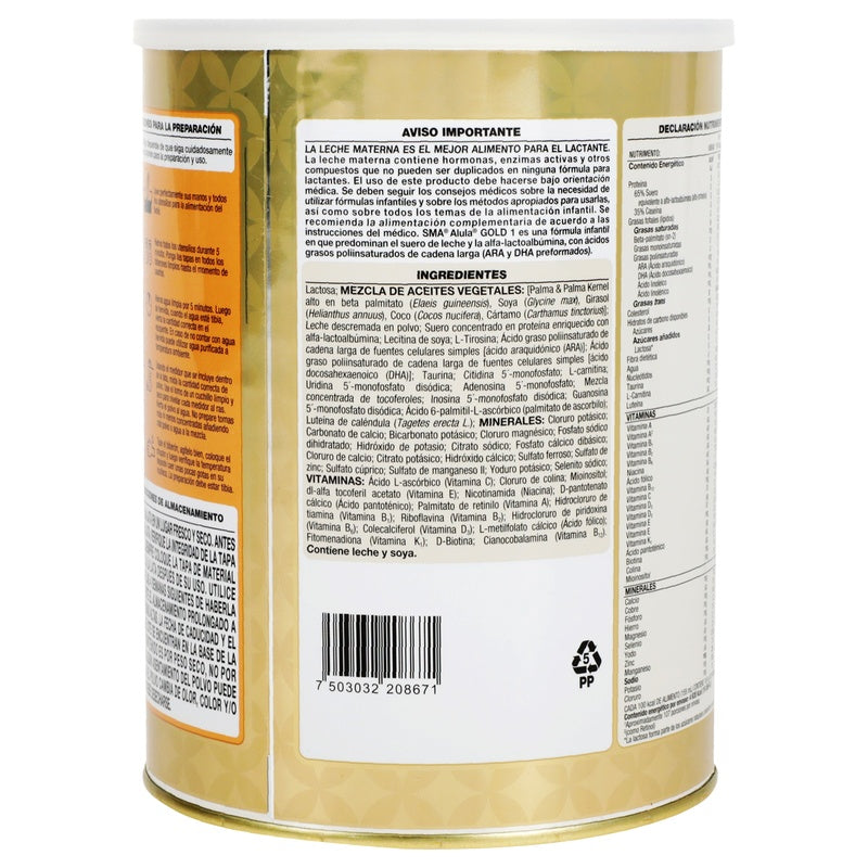 Leche Sma Gold Alula E-1 Polvo 900 G 7503032208671 perfil 5