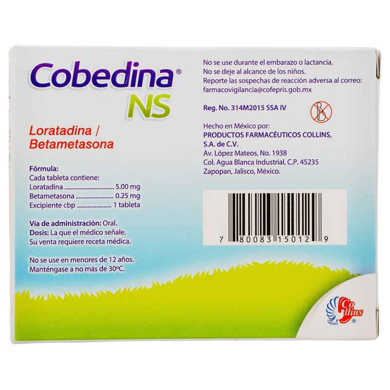 Loratadina / Betametasona 5 / 0.25 Mg Con 10 Tabletas Cobedina