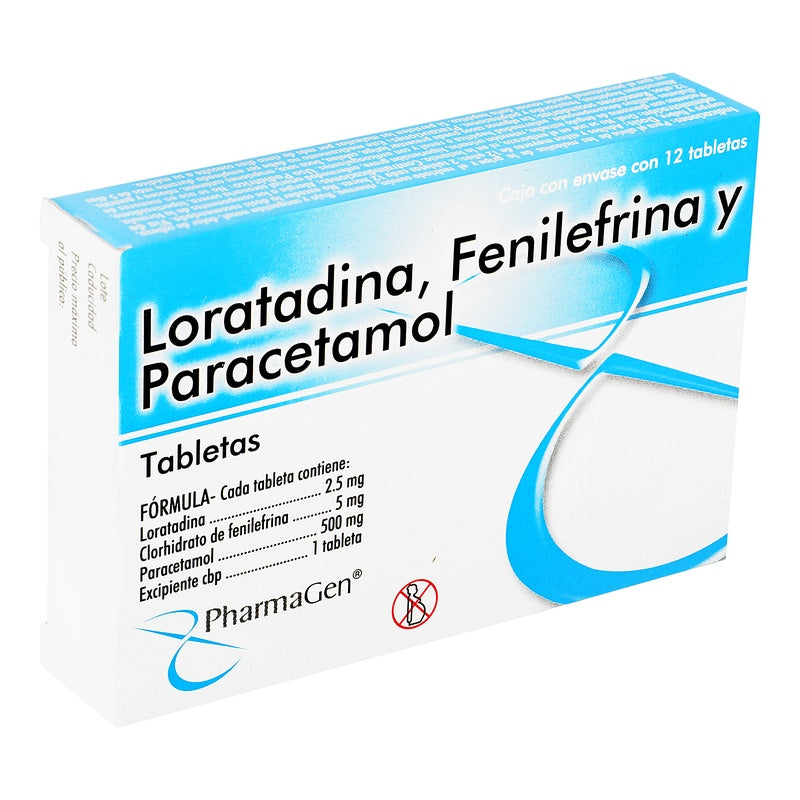 Loratadina / Fenilefrina / Paracetamol 2.5 / 5 / 500 Mg Con 12 Tabletas Pharmagen 7501299370360 perfil 2