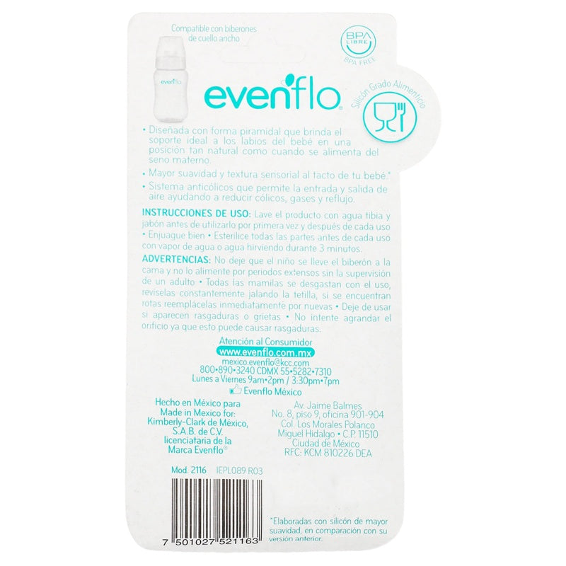 Mamila Evenflo Silicon Flujo Medio 2 Piezas perfil 7
