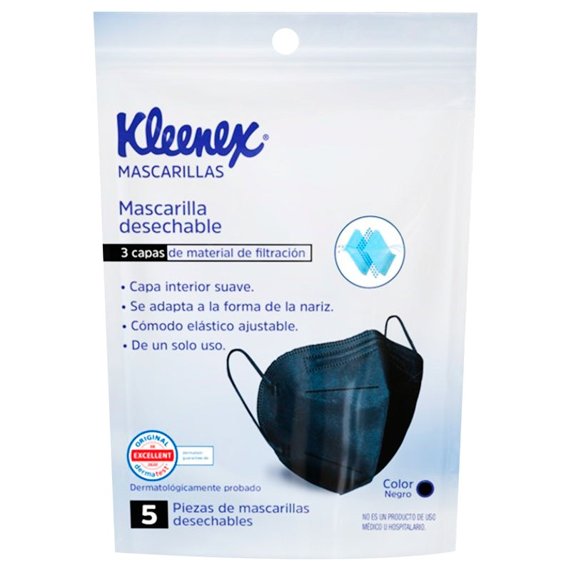 Mascarilla Kleenex Des 3Cap Negro Con 5 7506425629886