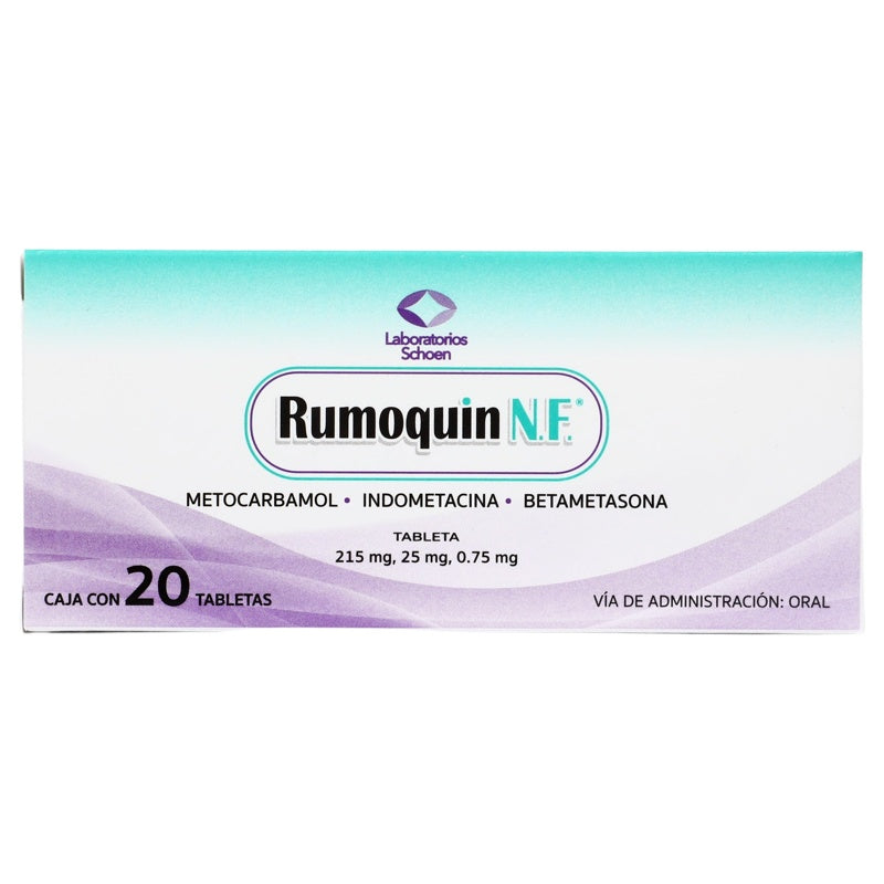 Metocarbamol / Indometacina / Betametasona 215 / 25 / .75 Mg Con 20 Tabletas Rumoquin Nf