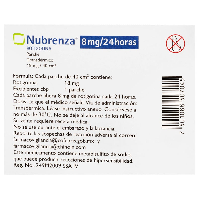 Nubrenza 8 Mg / 24Hr 14 Parche Tópica