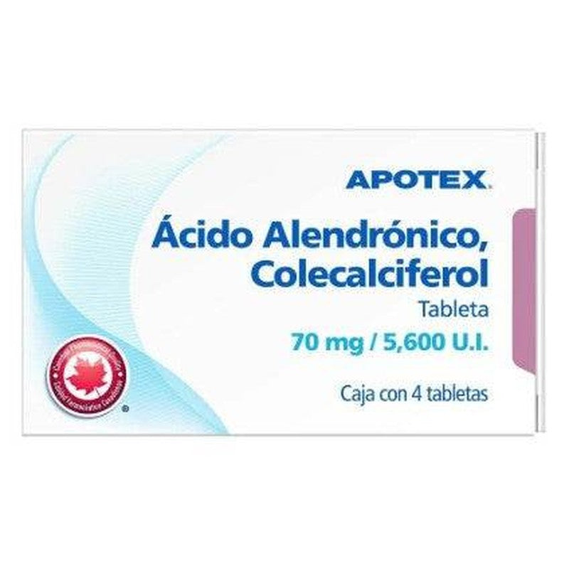 Acido Alendronico  Colecalcefirol 70 Mg Con  5600Ui 4 Tabletas Apotex 7501277030620