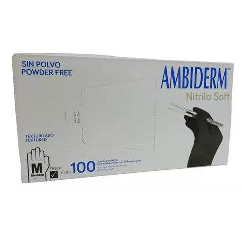 Guante Ambiderm Nitrilo Negro No Esteril Mediano 100 Piezas 7502224245425