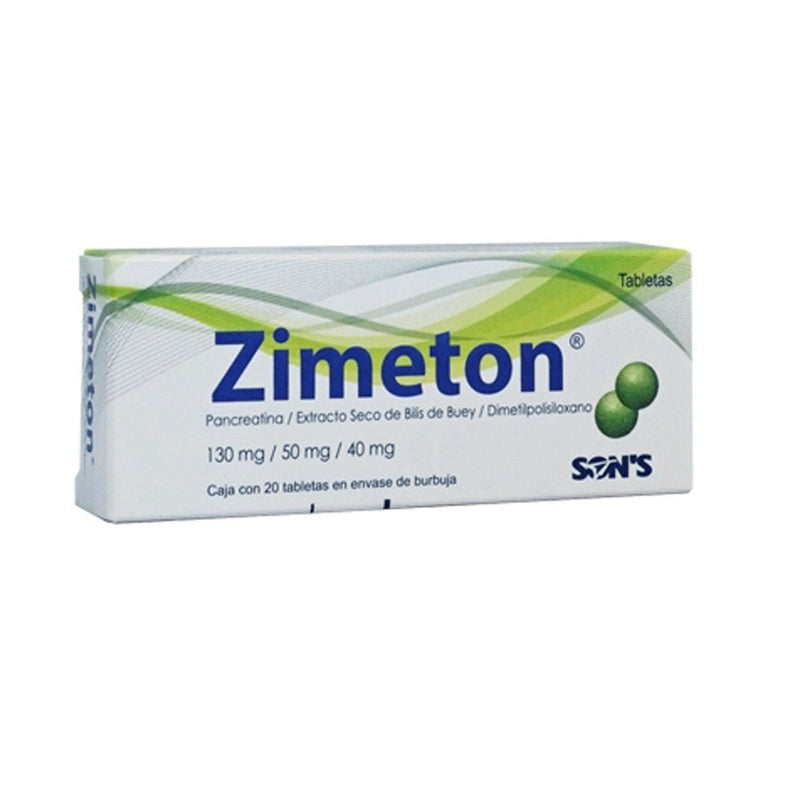 Pancreatina / Bilis De Buey / Dimeticona 130 / 50 / 40 Mg Con 20 Tabletas Zimeton
