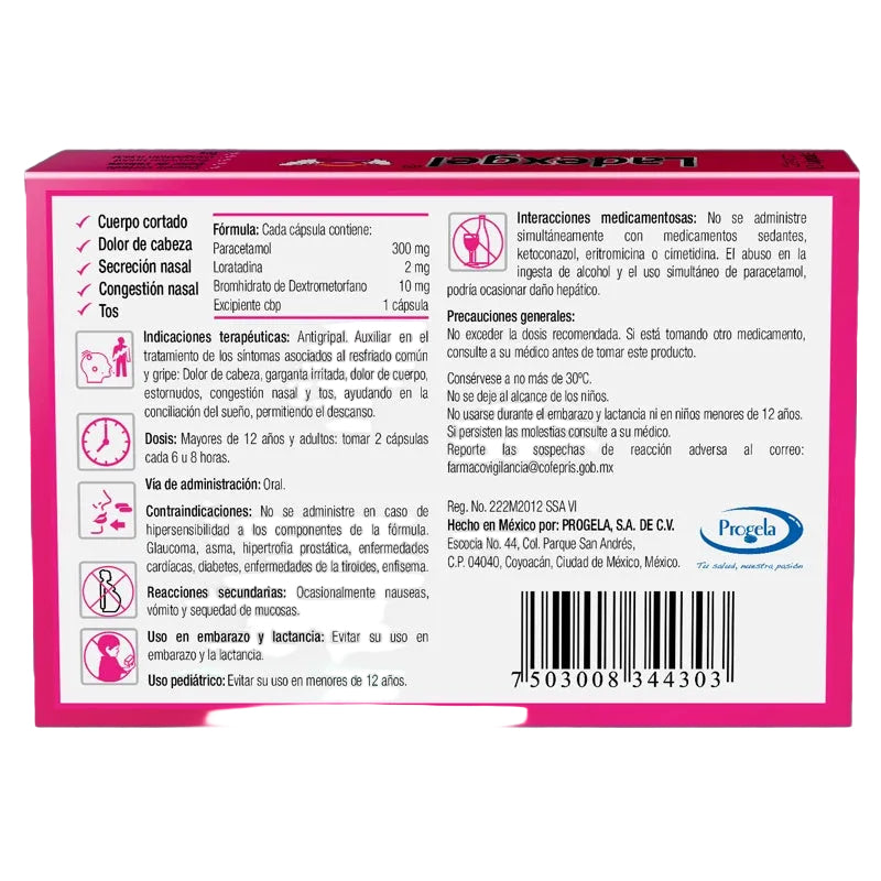 Paracetamol / Loratadina / Dextrometorfano 300 / 2 / 10 Mg Con 12 Capsulas Ladexgel 7503008344303
