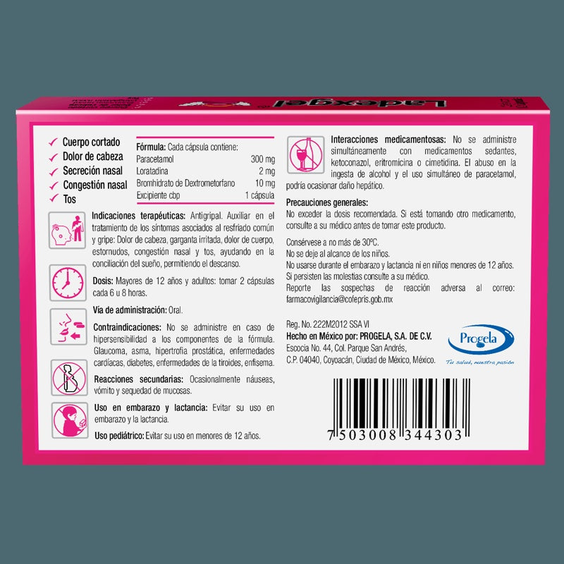 Paracetamol / Loratadina / Dextrometorfano 300 / 2 / 10 Mg Con 12 Capsulas Ladexgel