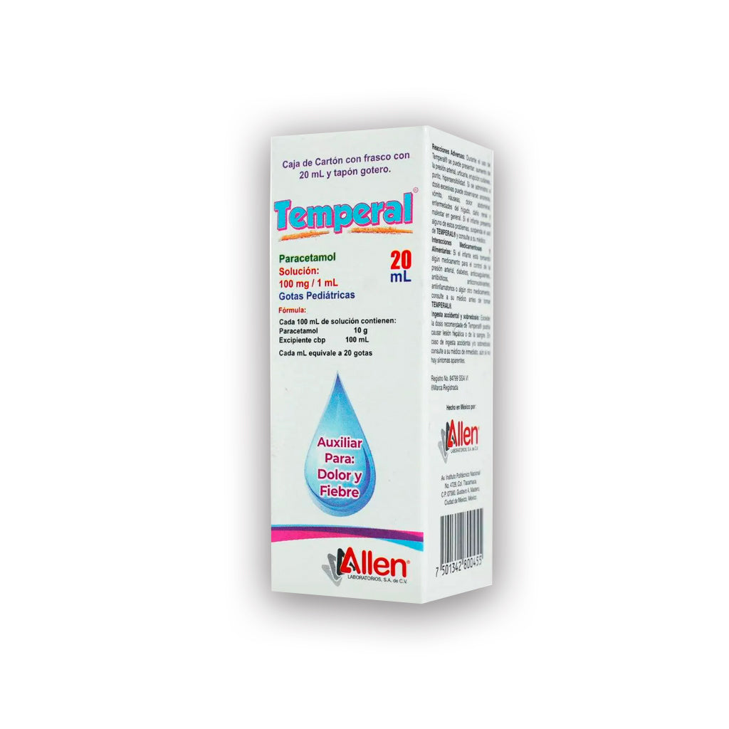 Paracetamol 100 Mg / Ml 20 Ml Gotas Temperal 7502209810280