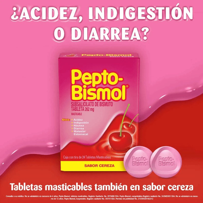 Pepto Bismol Cereza 24 Tabletas Mast