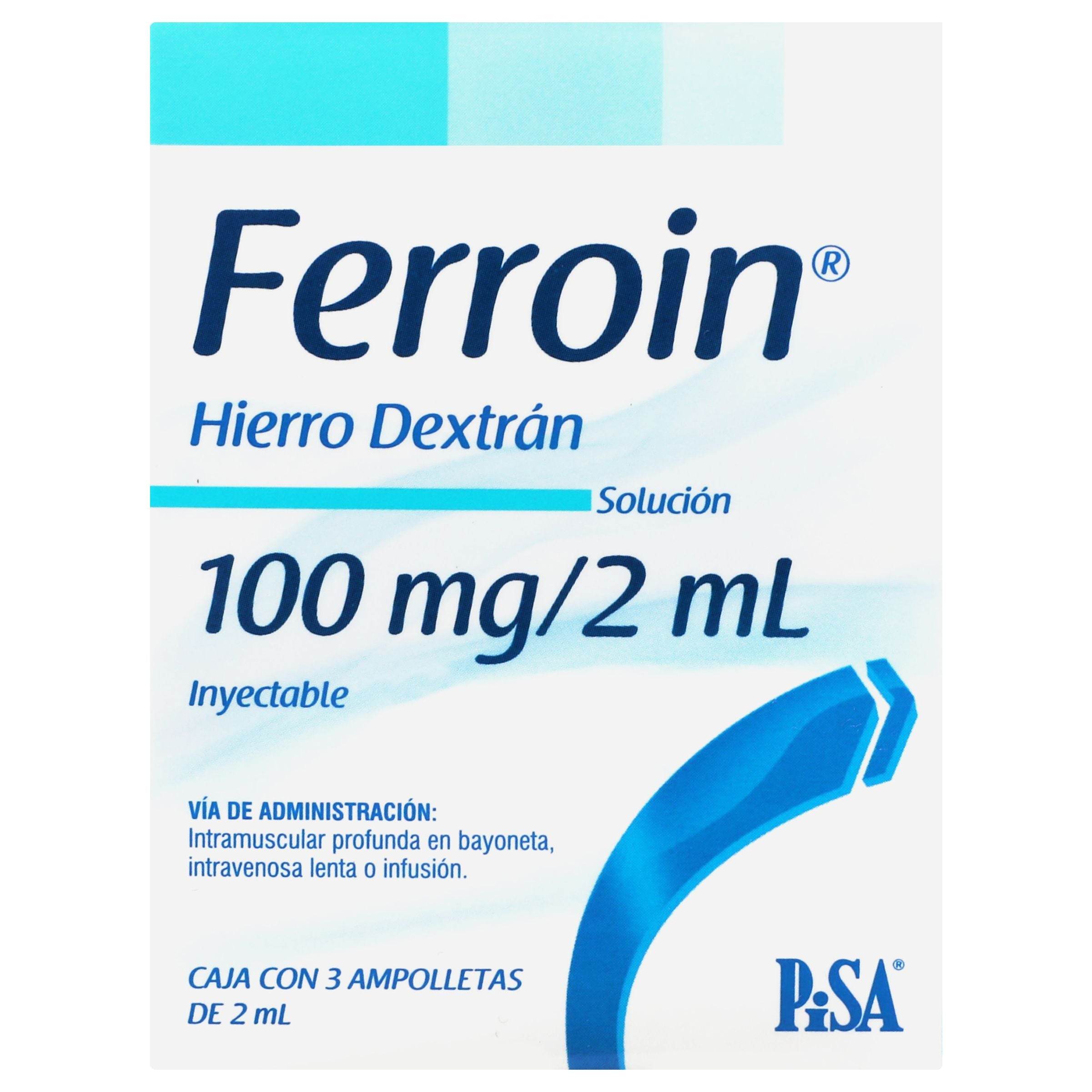 Ferroin 100Mg/2Ml Con 3 Ampulas (Hierro Dextrano) 7501125117701