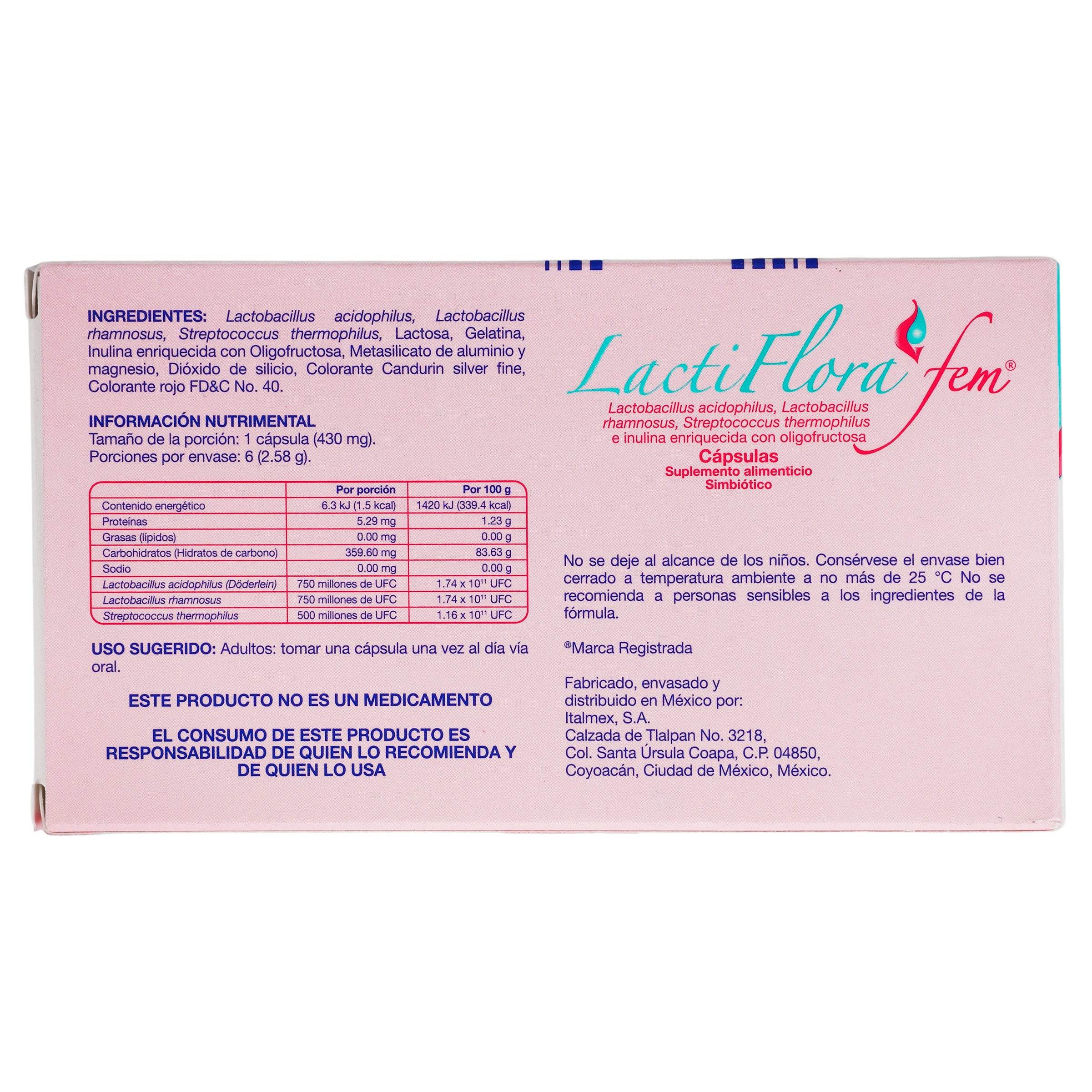 Lactiflora Fem 430Mg Con 6 Capsulas (Lactobacillus) 7501390912599