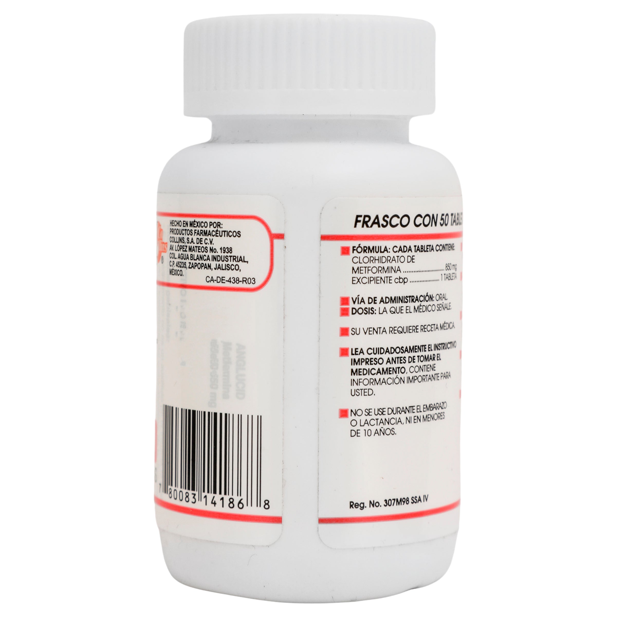Metformina 850 Mg Con 50 Tabletas Anglucid 780083141868