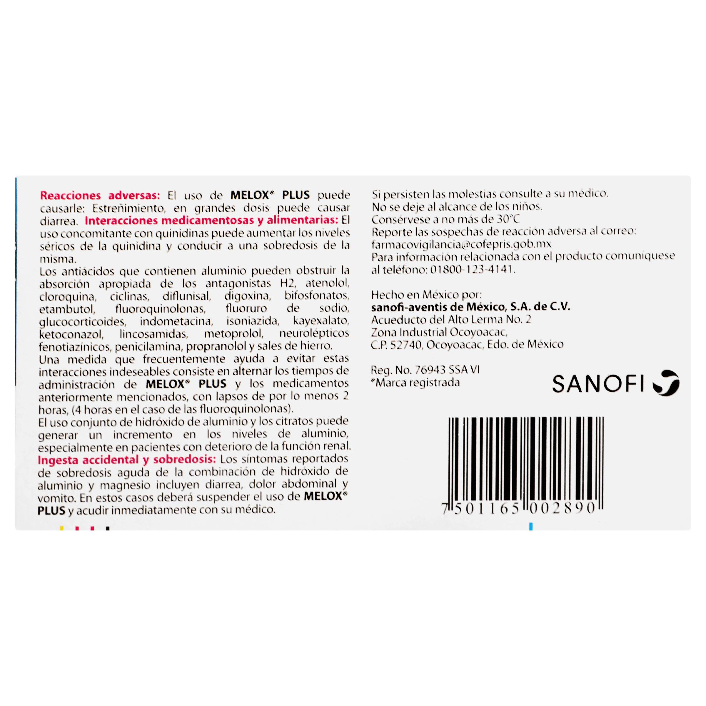 Melox Plus 200Mg Con 50 Tabletas (Aluminio/Magnesio/Simeticona) 7501165002890