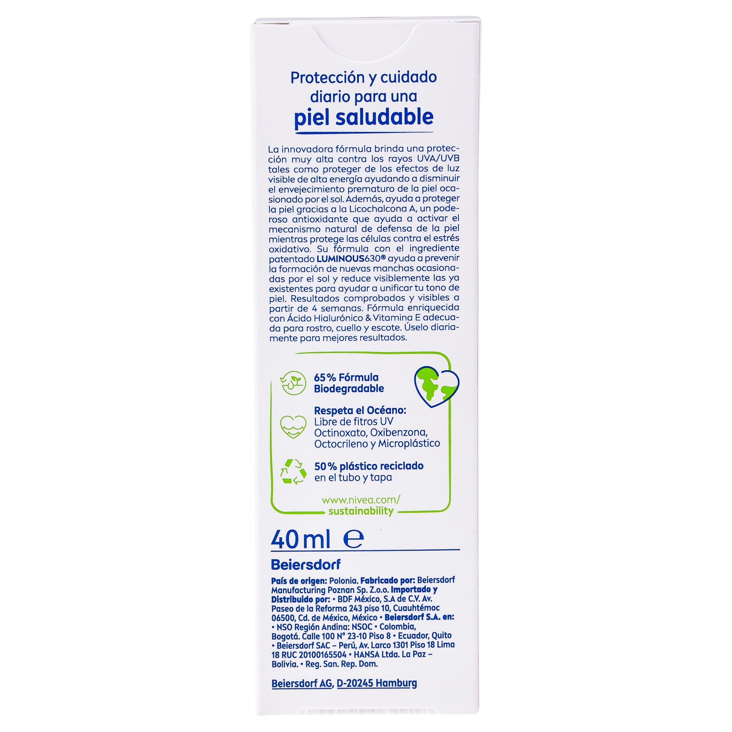 Bloqueador Nivea Sun Control De Manchas Luminous 630 Fps 50 40 Ml 4006000064918