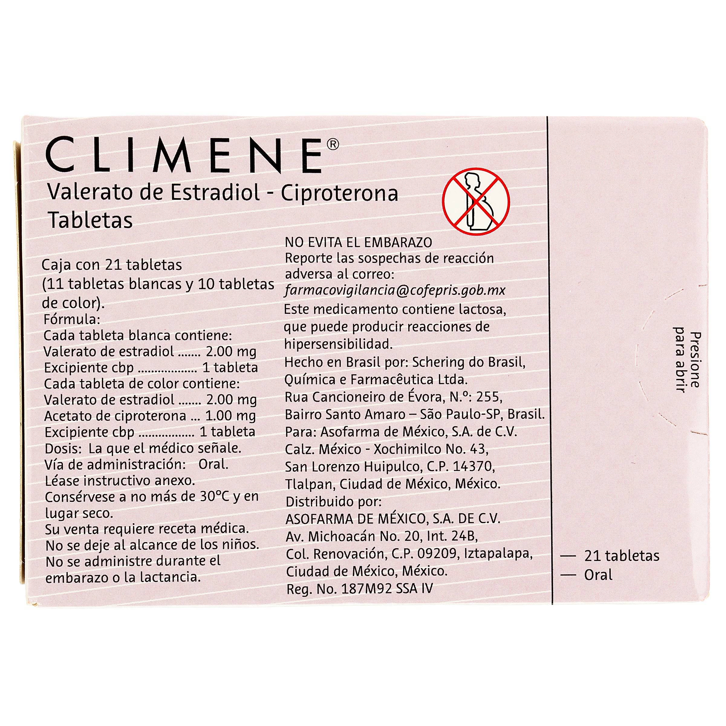 Climene 2Mg/1Mg Con 21 Tabletas (Valerato De Estradiol/Ciproterona) 7896006202523