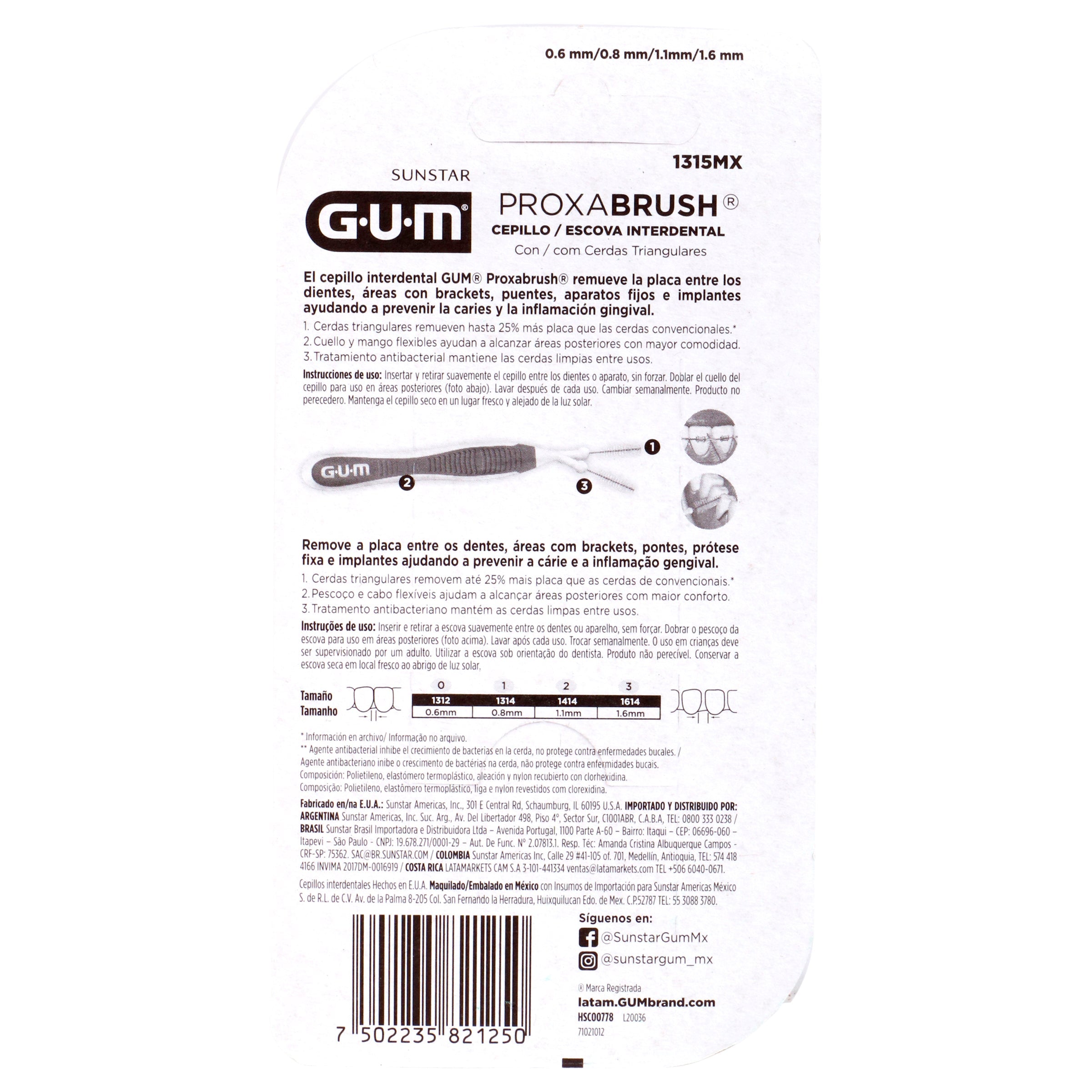 Cepillo Dental Gum Proxabru Interdental C/10 Piezas 7502235821250