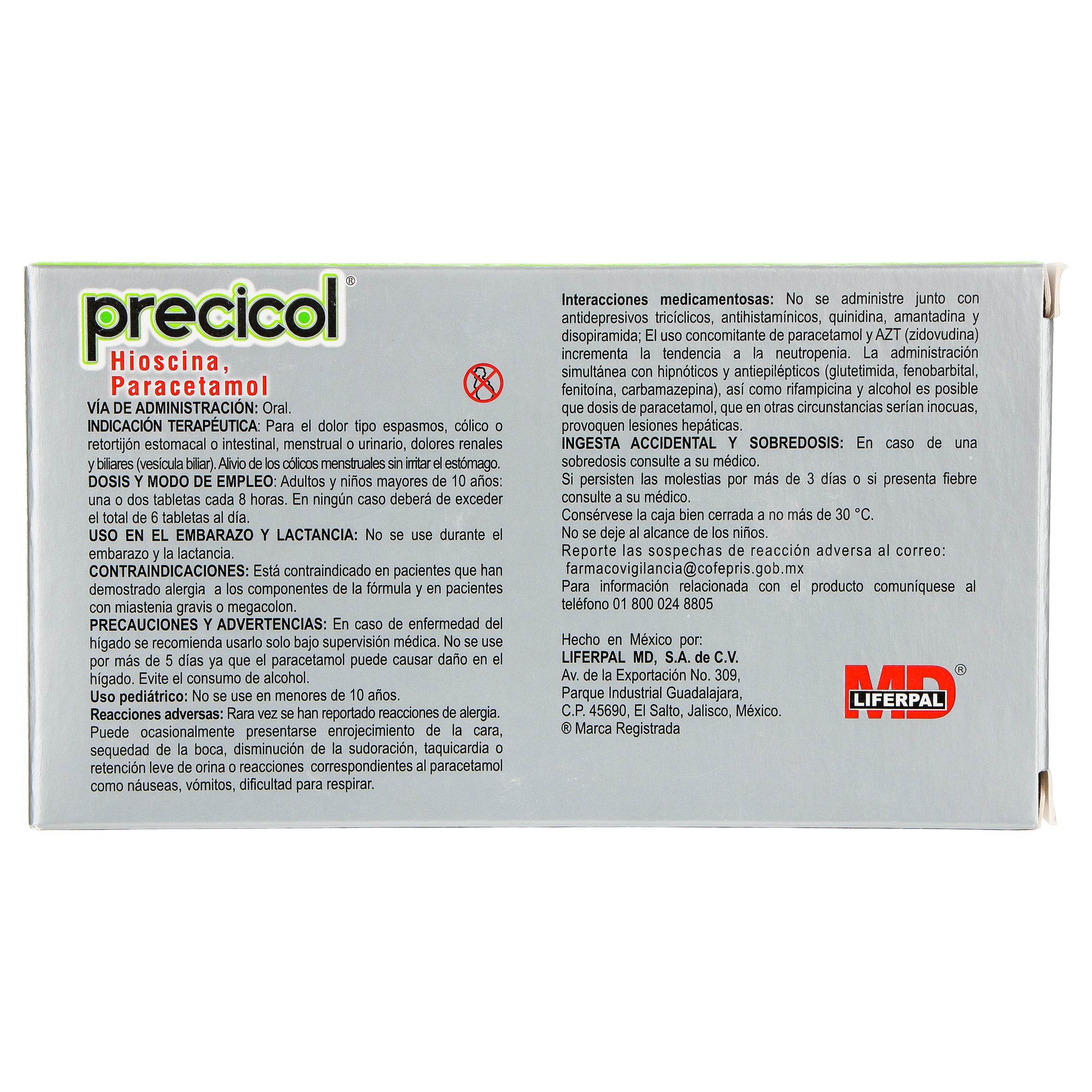 Precicol 10Mg/500Mg Con 20 Tabletas (Hioscina/Paracetamol) 7501836009746