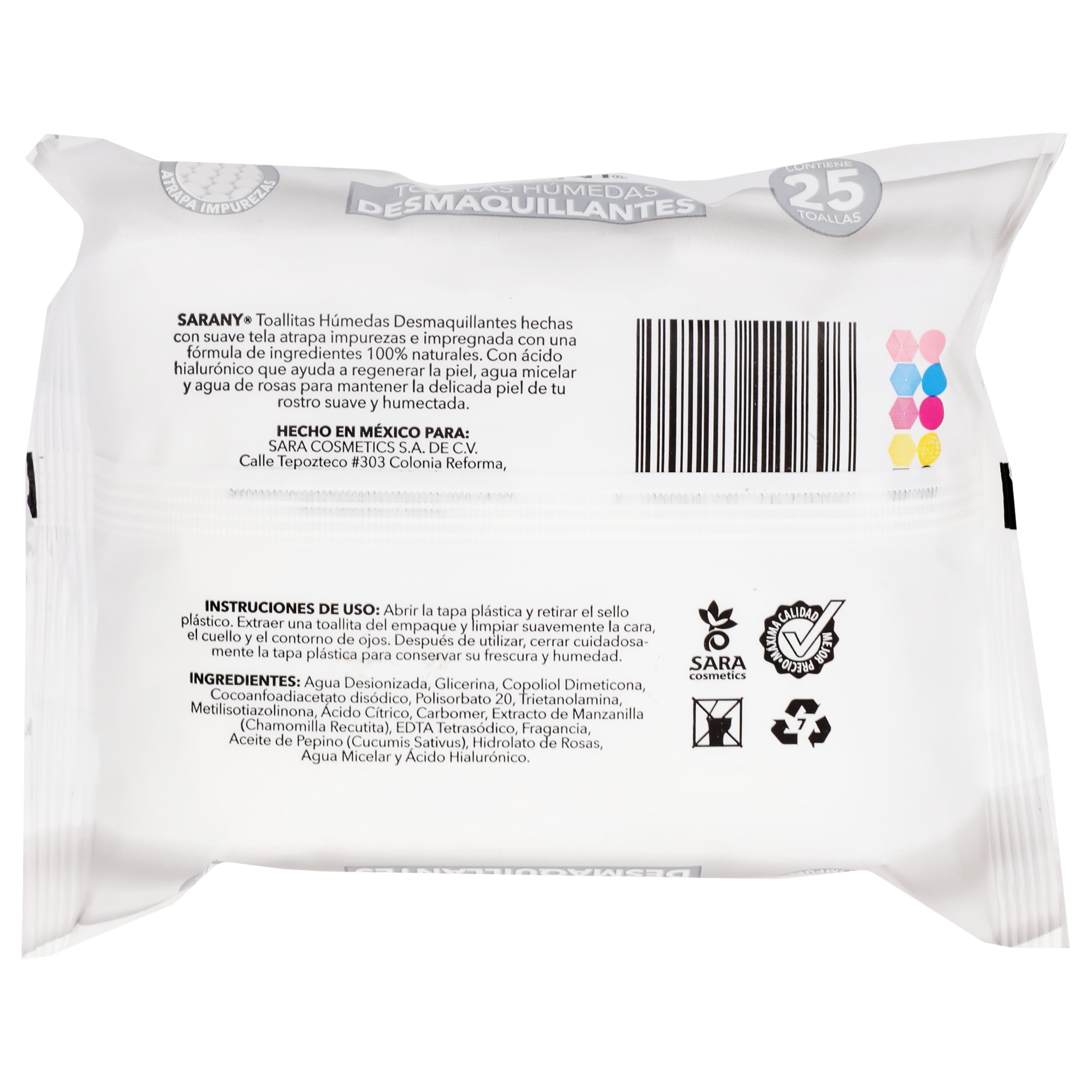 Toallitas Desmaquillantes Sarany Agua-Micela Con 25 7502216129696