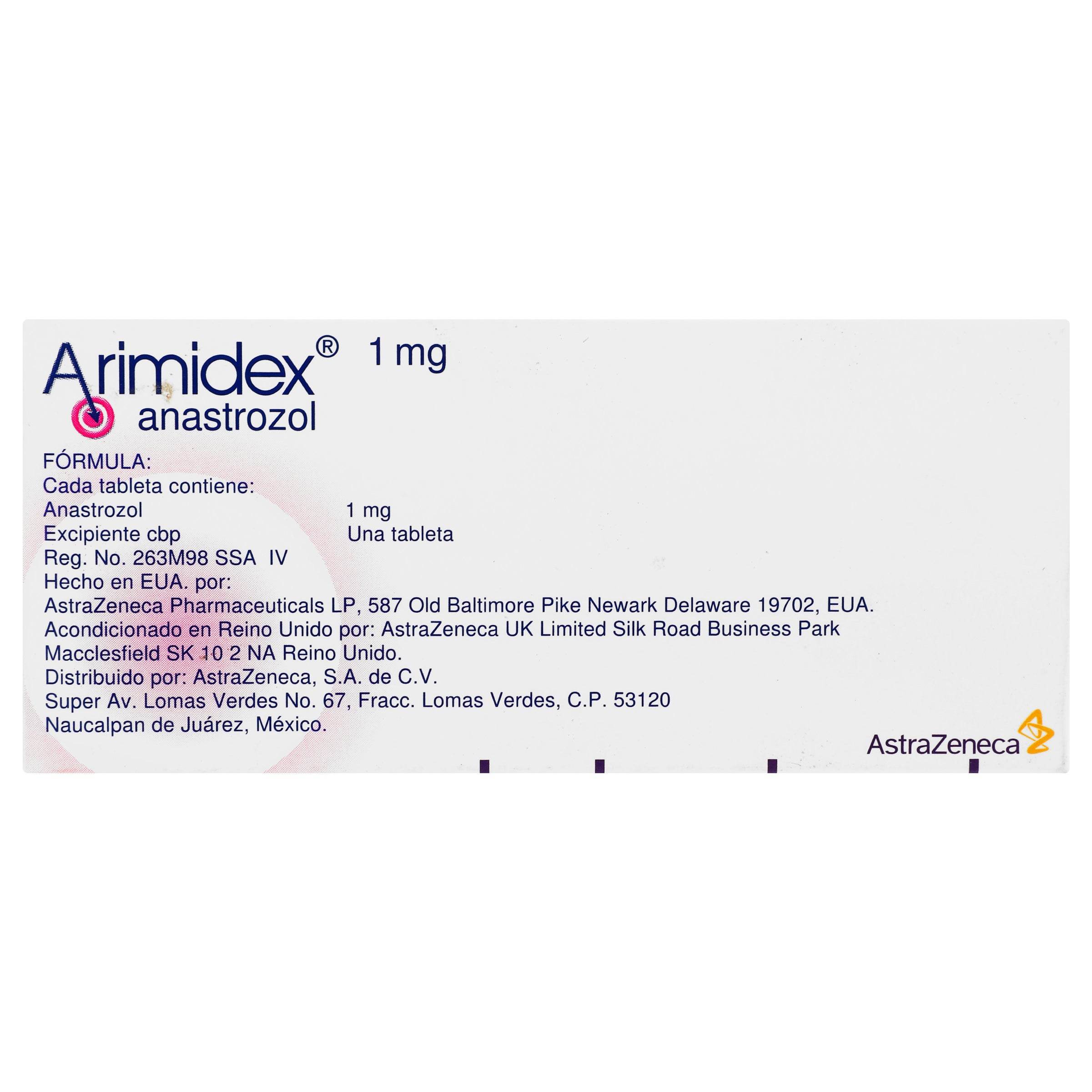 Arimidex 1Mg Con 14 Tabletas (Anastrozol) 7501324403704