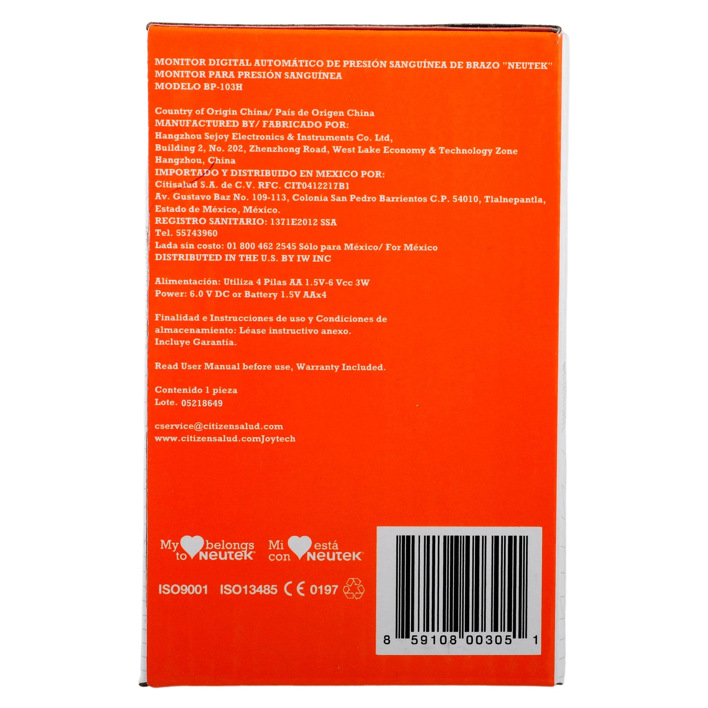 Monitor De Presión Arterial Digital Neutek Brazo 859108003051