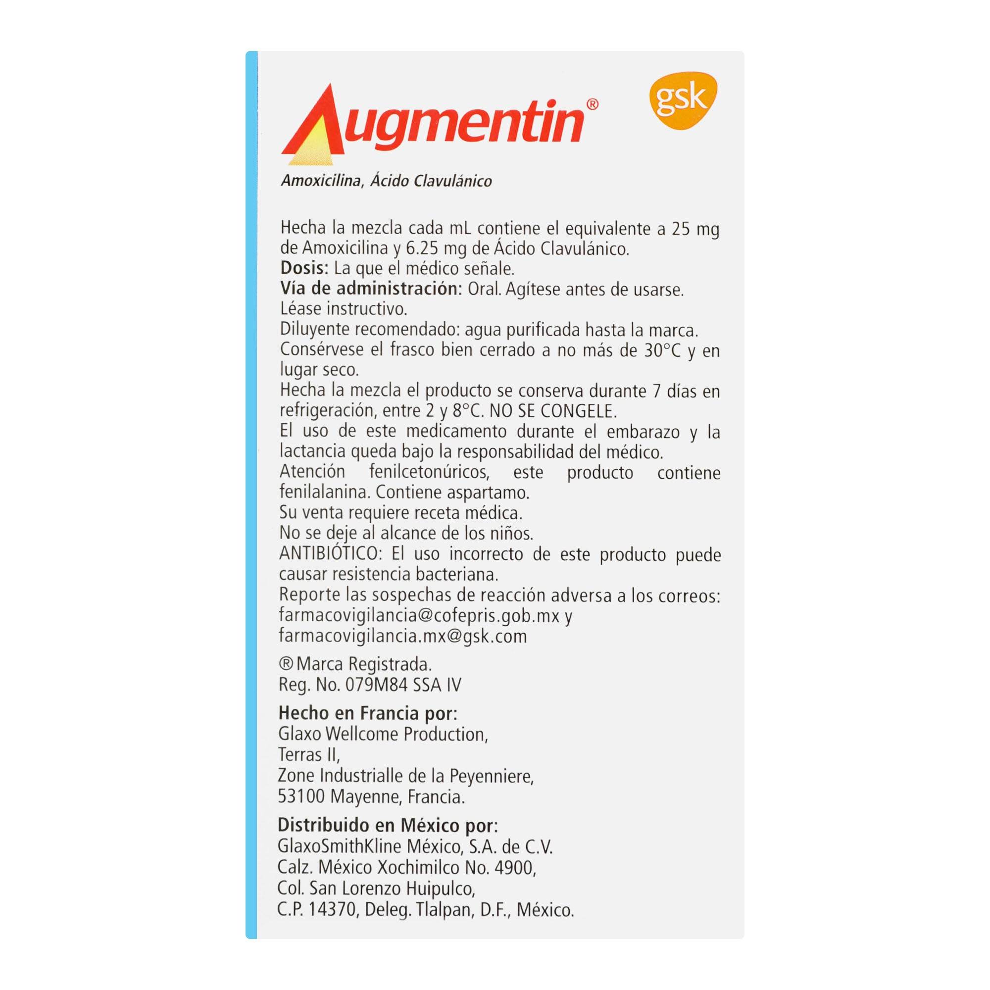 Augmentin Pediatrico Suspensión 125Mg/31.25Mg/5Ml 60Ml (Amoxicilina/Clavulanato) 7501064550683