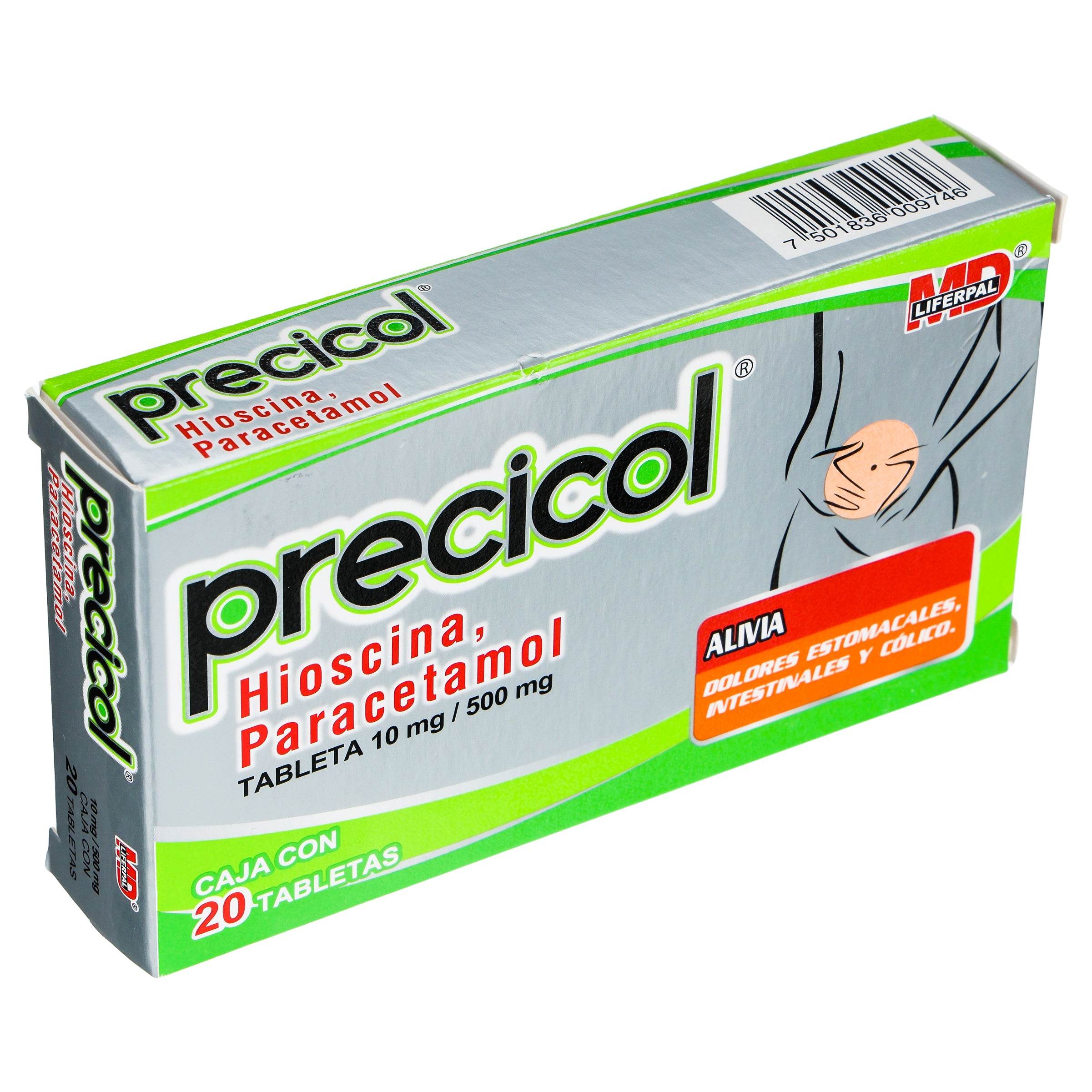 Precicol 10Mg/500Mg Con 20 Tabletas (Hioscina/Paracetamol) 7501836009746