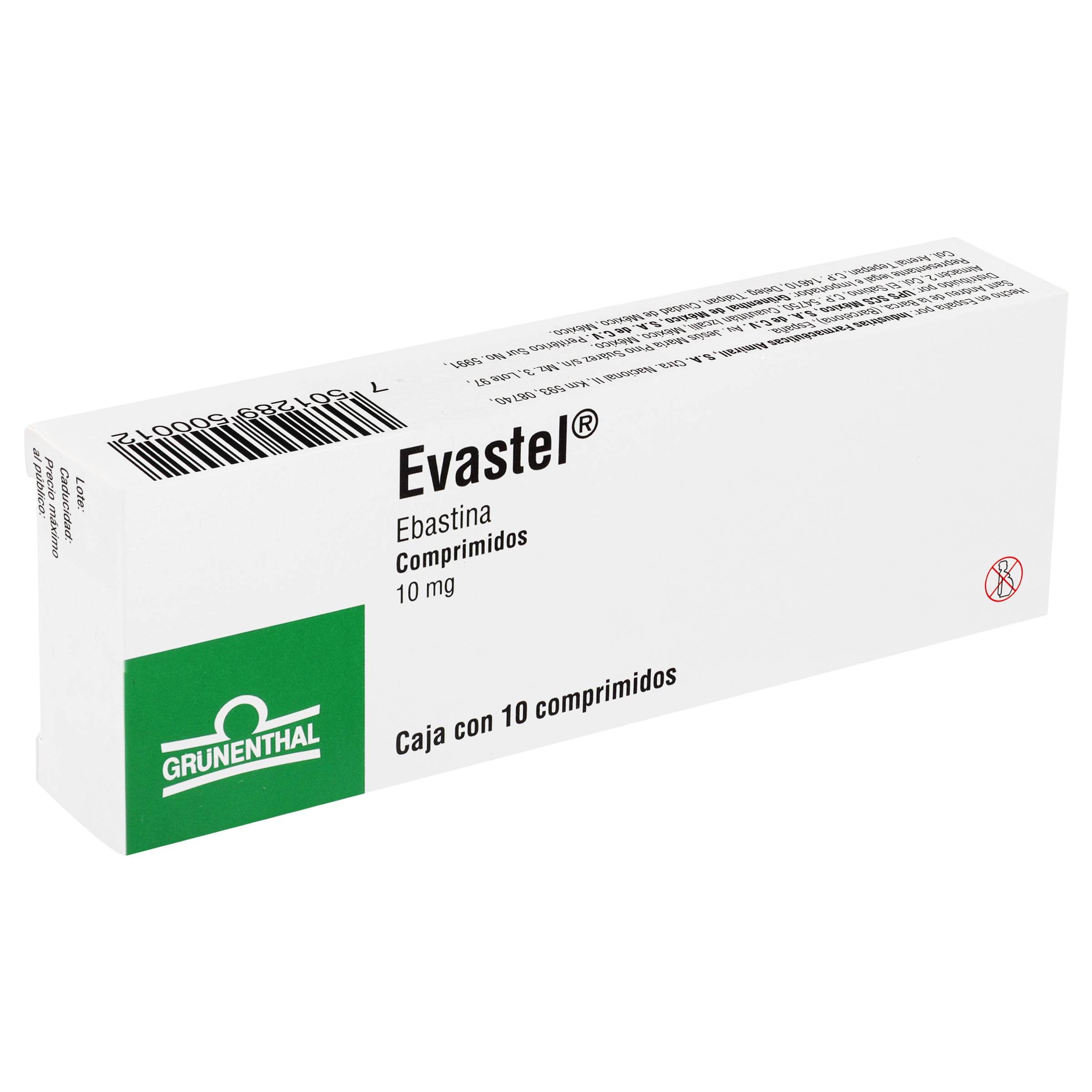 Evastel 10Mg Con 10 Comprimidos (Ebastina) 7501289500012