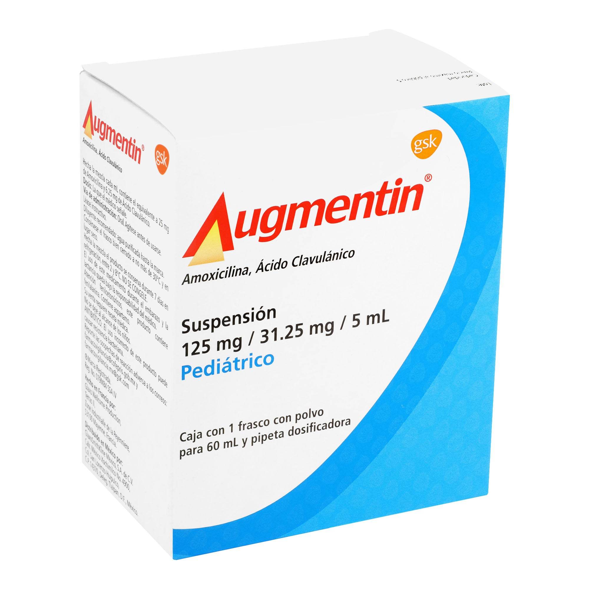 Augmentin Pediatrico Suspensión 125Mg/31.25Mg/5Ml 60Ml (Amoxicilina/Clavulanato) 7501064550683