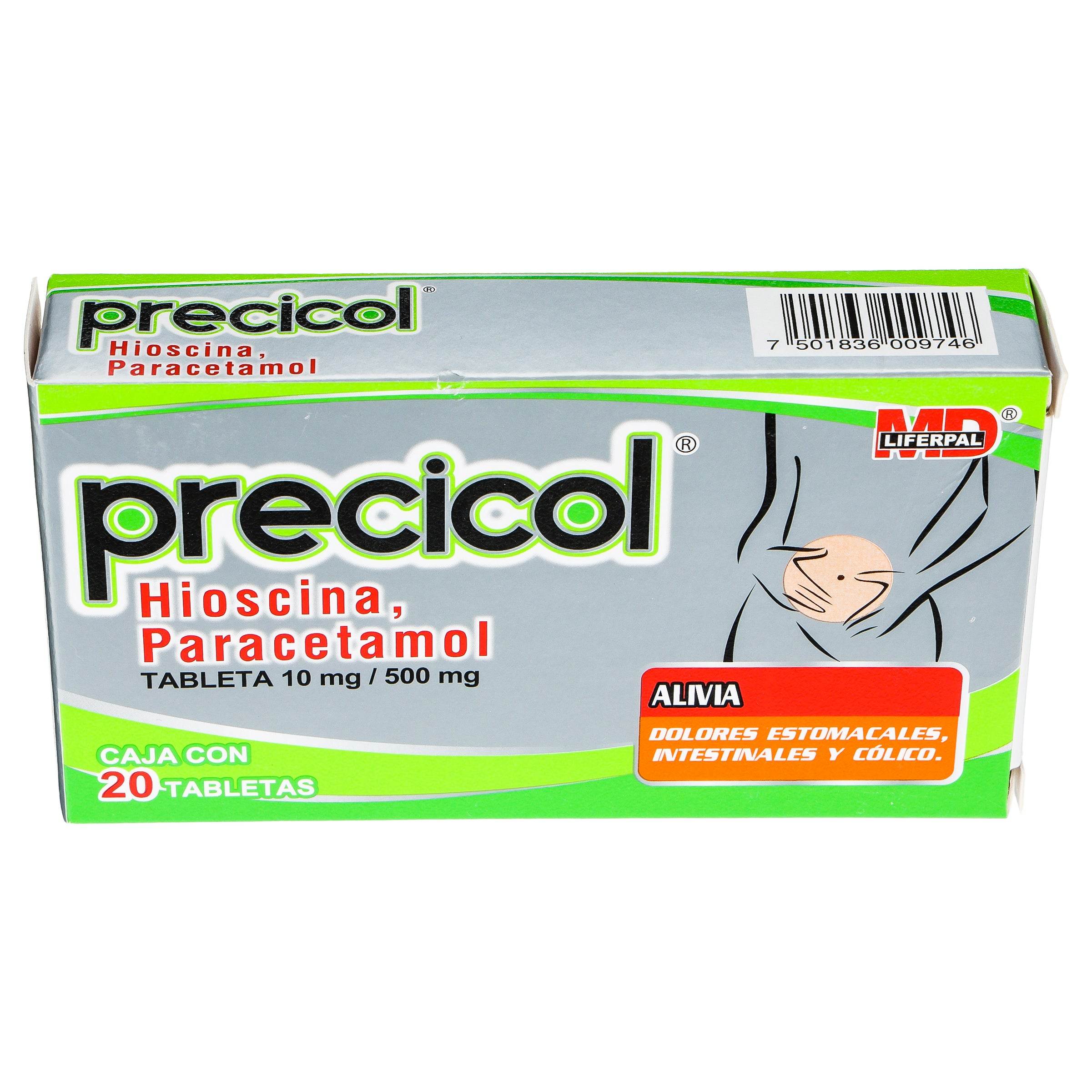 Precicol 10Mg/500Mg Con 20 Tabletas (Hioscina/Paracetamol) 7501836009746