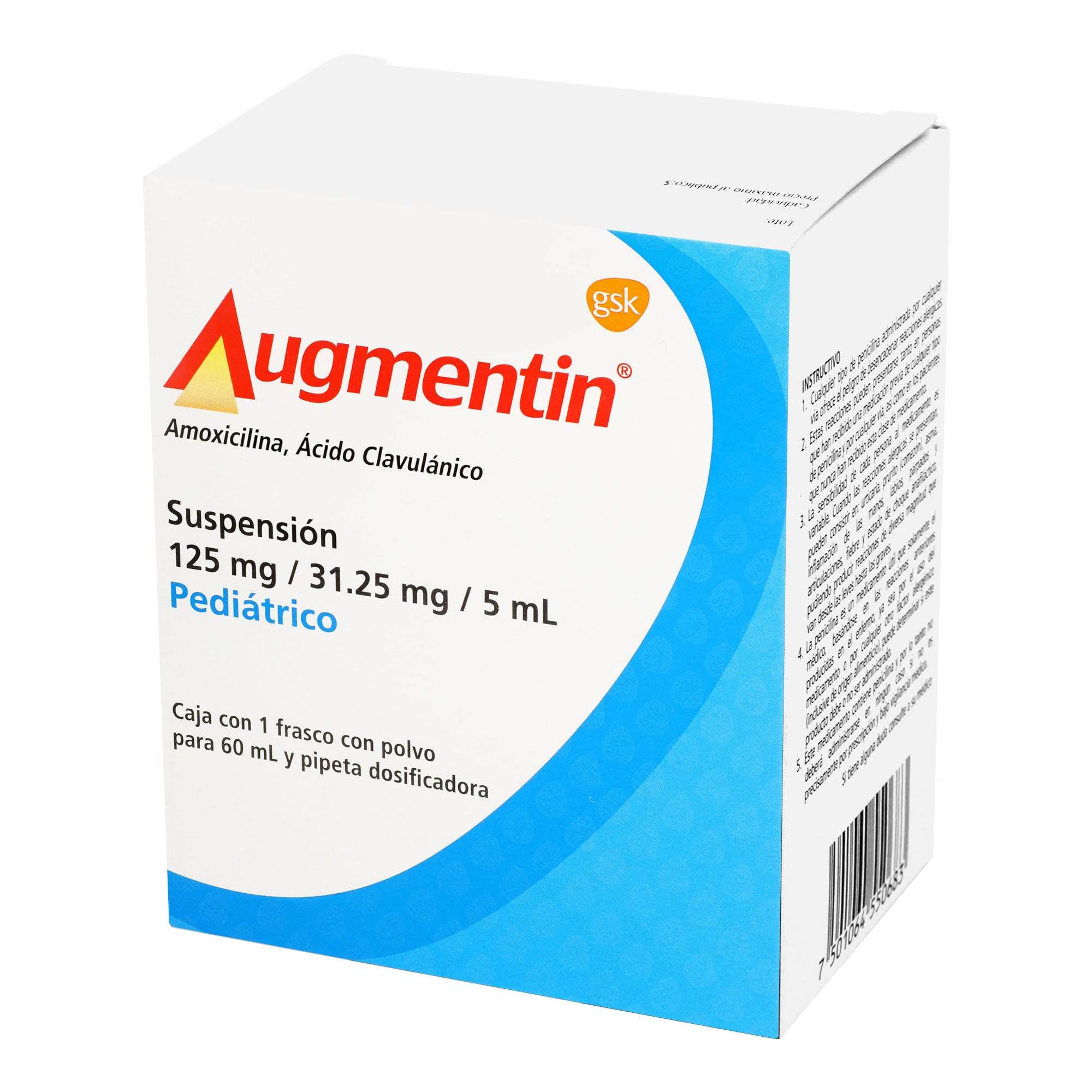 Augmentin Pediatrico Suspensión 125Mg/31.25Mg/5Ml 60Ml (Amoxicilina/Clavulanato) 7501064550683