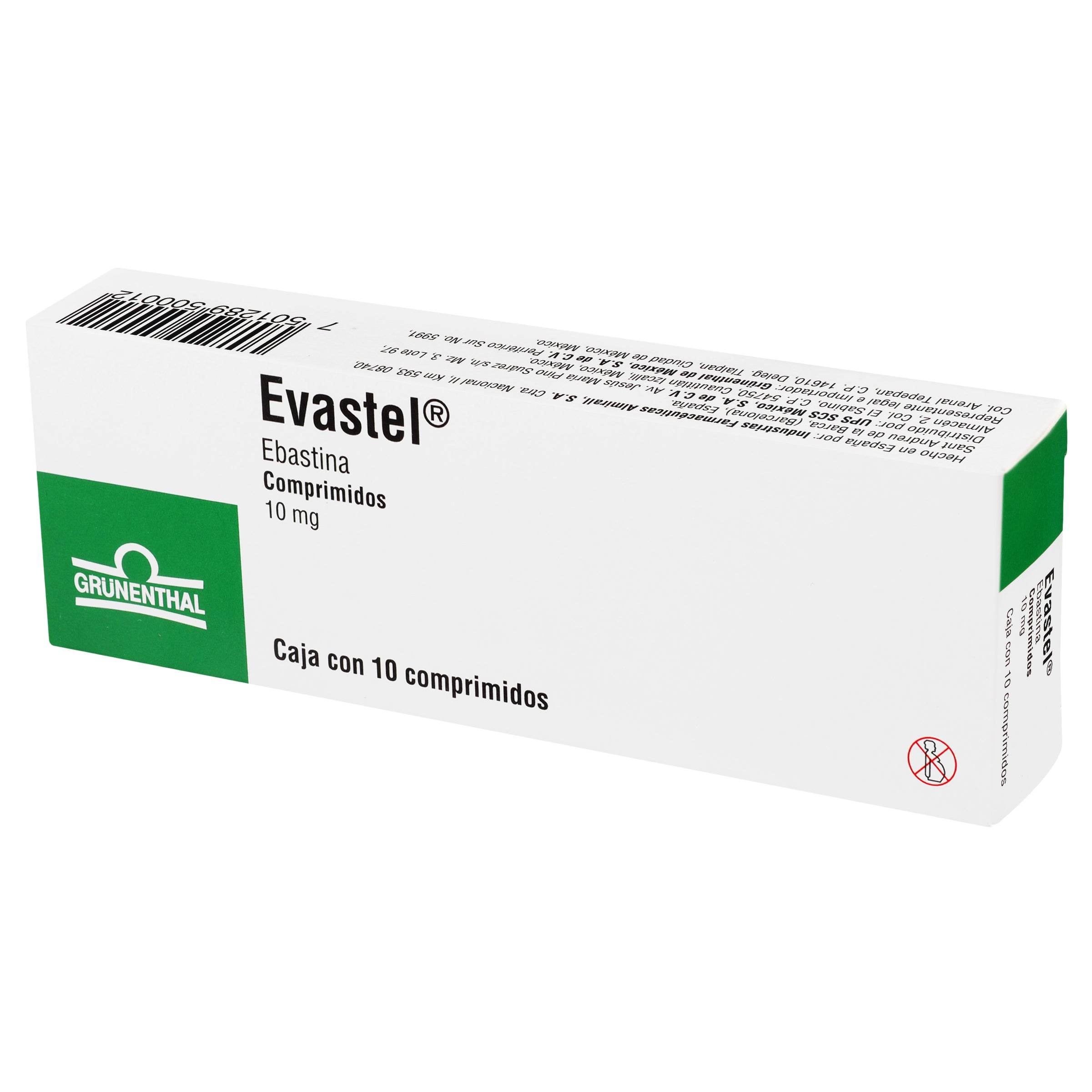 Evastel 10Mg Con 10 Comprimidos (Ebastina) 7501289500012