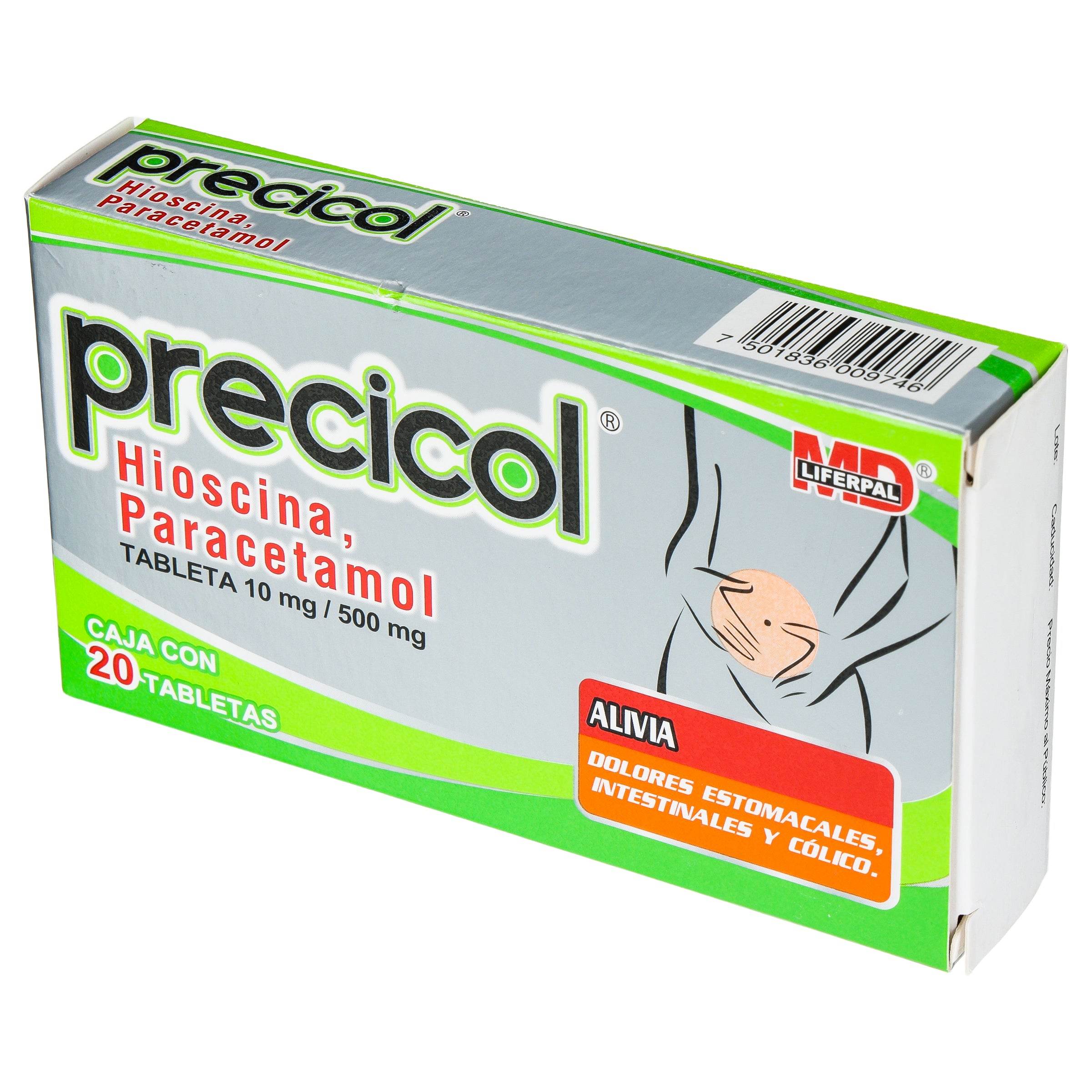 Precicol 10Mg/500Mg Con 20 Tabletas (Hioscina/Paracetamol) 7501836009746