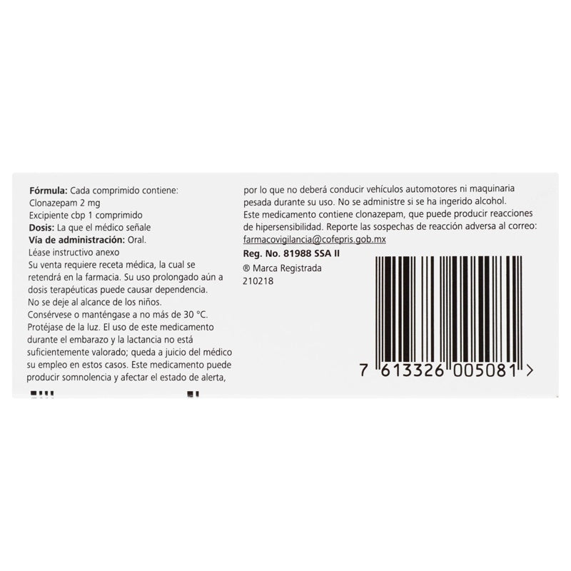 Rivotril 2 Mg 30Comprimidos 5081C2 7613326005081 perfil 7