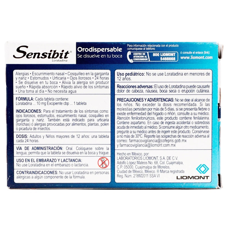 Sensibit 10 Mg Con 10 Tabletas Orodispersables 7501299330074 perfil 6