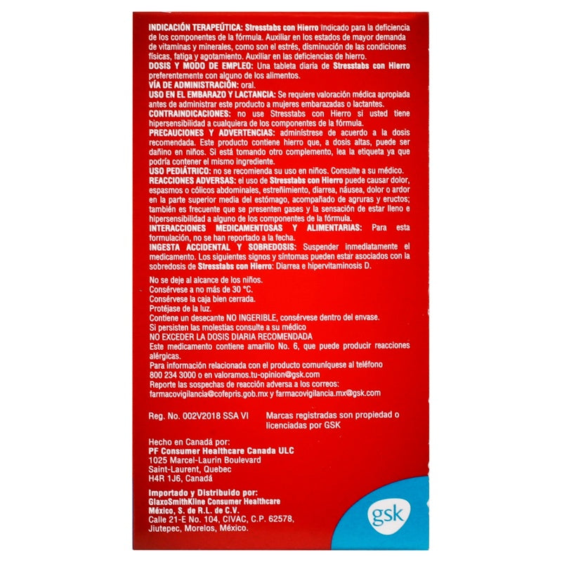 Stresstabs 600 Hierro 30 Tabletas Suplemento Alimenticio 5222
