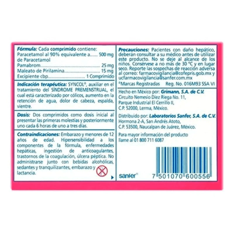 Syncol 500 / 25 / 15 Mg Con 24 Comprimidos