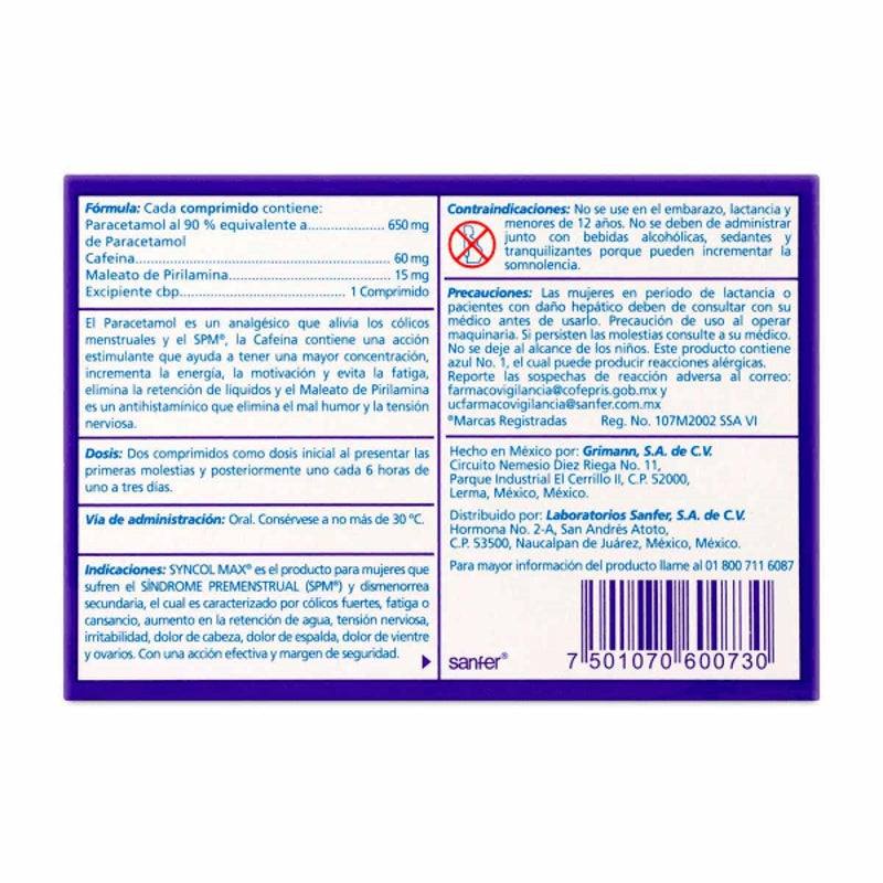 Syncol Max 650 / 60 / 15 Mg Con 12 Comprimidos