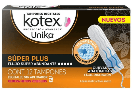 Tampones Kotex Unika Super Plus Flujo Super Abundante Con 12 7506425625574