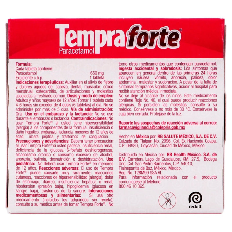 Tempra Forte 650 Mg Con 24+12 Tabletas
