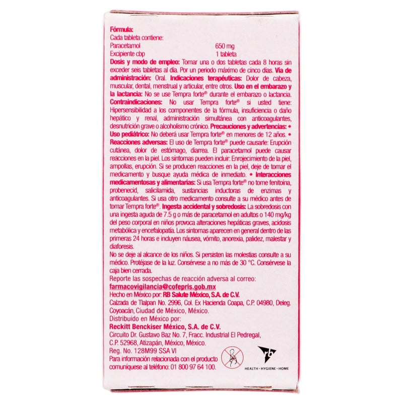Tempra Forte 650 Mg Con 4 Tabletas