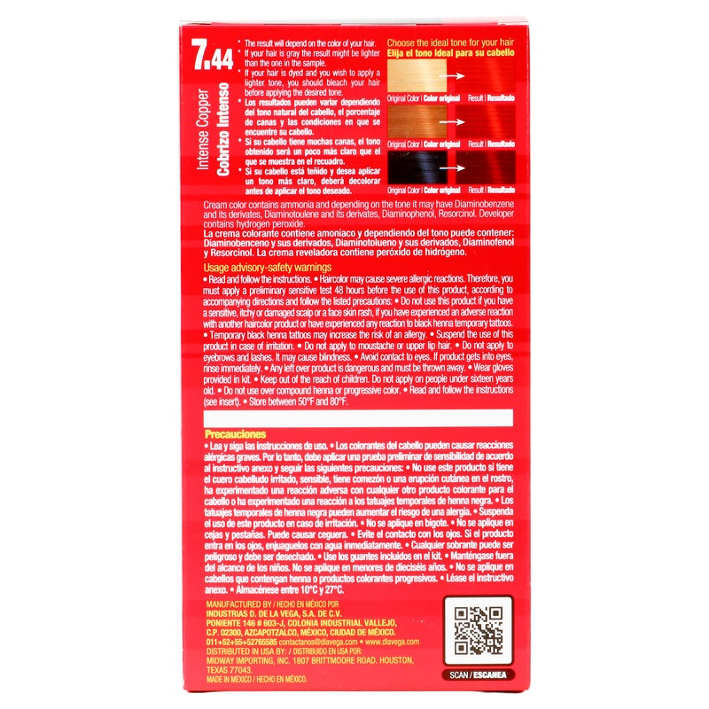 Tinte Crema D La Vega Rubio Cobrizo Intenso 7.44 7501289901536
